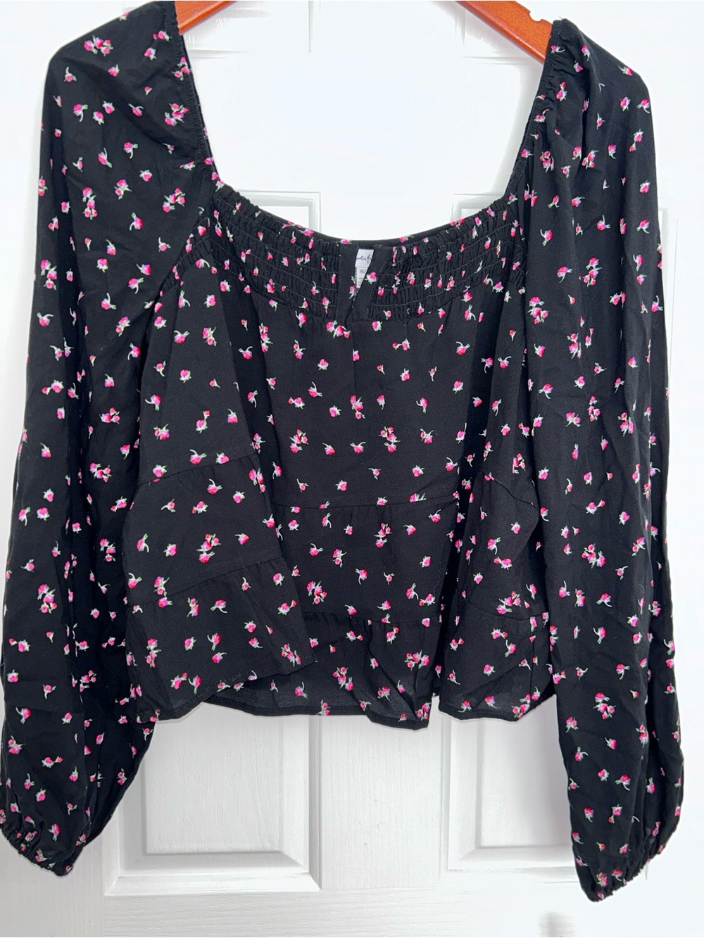 love, Fire Black Blouse with Pink Floral Print
